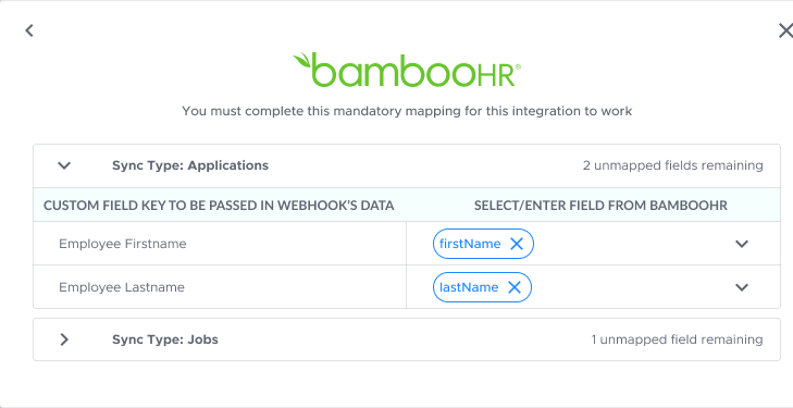 Custom Field Mapping in the BambooHR integration setup